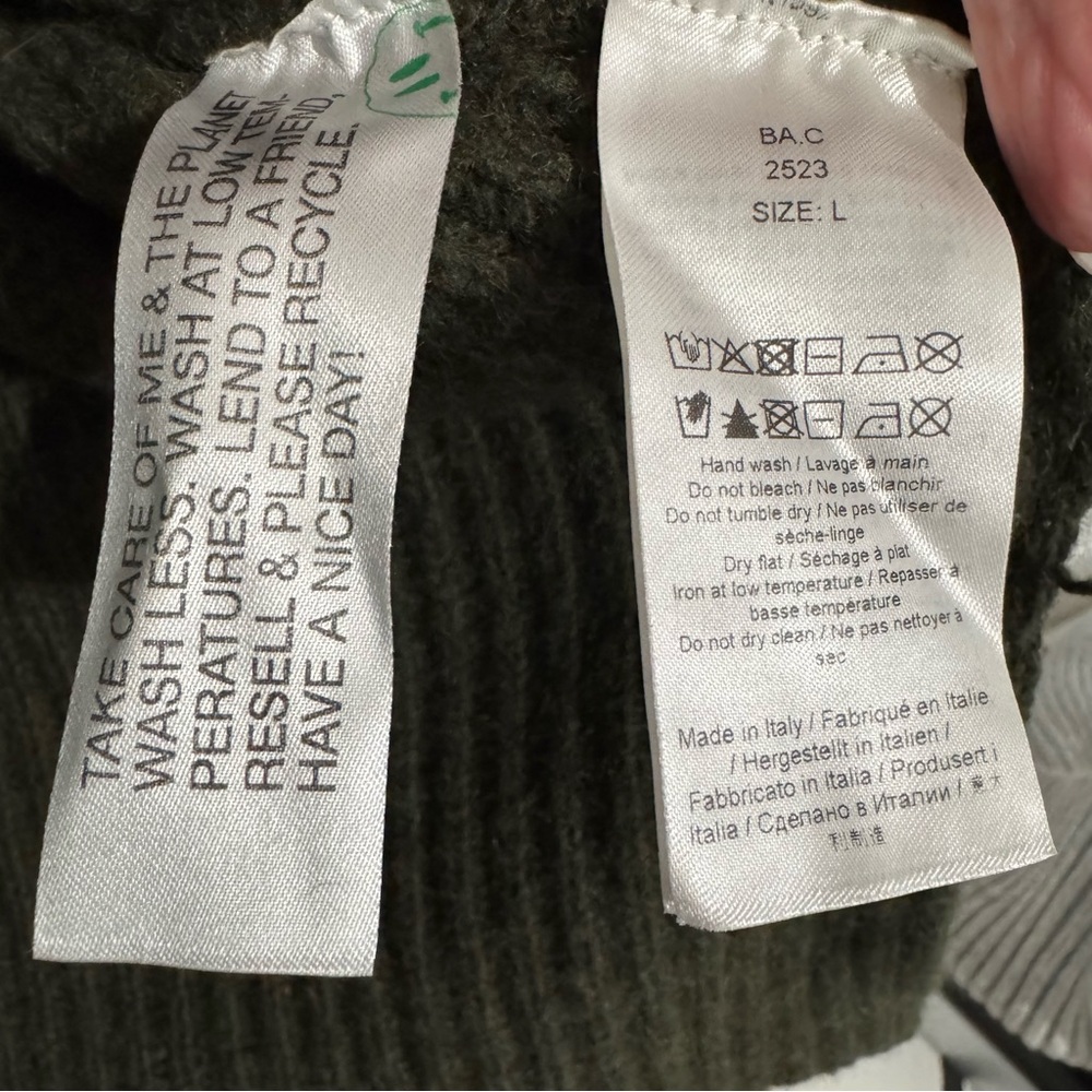 GANNI Recycled Ribbed Chunky Knit Relaxed Fit Sweater Wrist Cuff Dark Green L - Picture 8 of 11